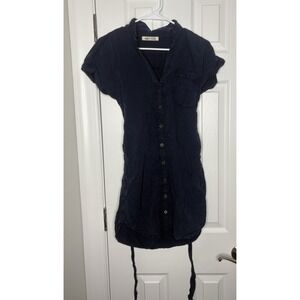 Sunday Stevens Women's Tie Up Button Front Collared Top Blue Size Small